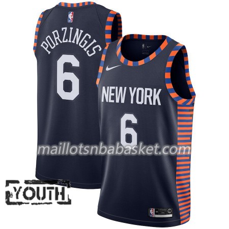 Maillot Enfant New York Knicks Kristaps Porzingis 6 2018-19 Nike City Edition Navy Swingman